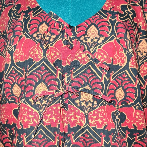 Vintage Thai size 12 red cotton kaftan Maxi Dress house robe loungewear - Picture 3 of 16